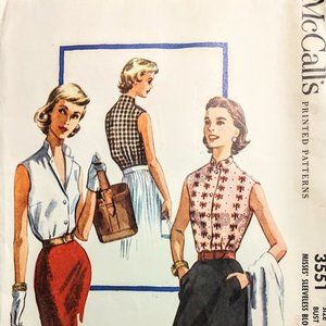 Vintage 1950s Sewing Pattern For A Fitted Sleeveless Blouse Bust 34 McCalls Sm
